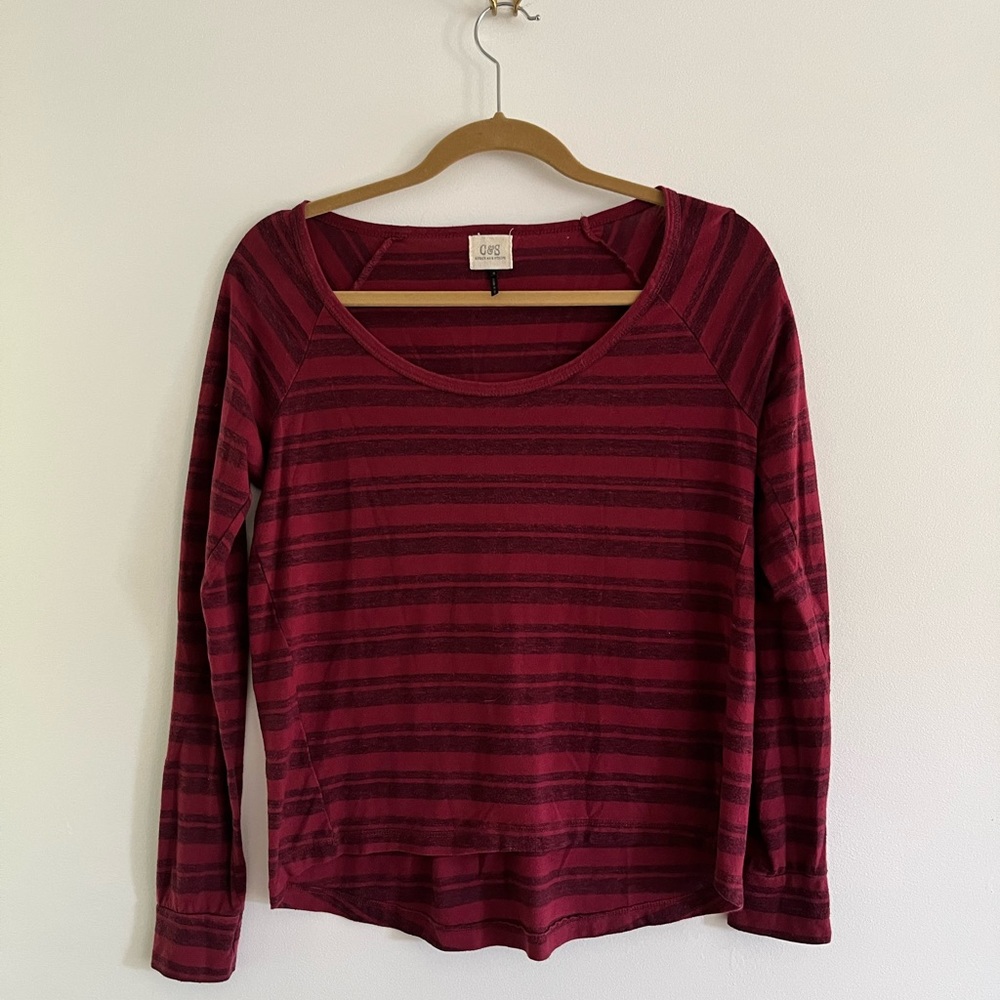 Check and Stripe Deep Red Striped Long Sleeve Shirt/ Small